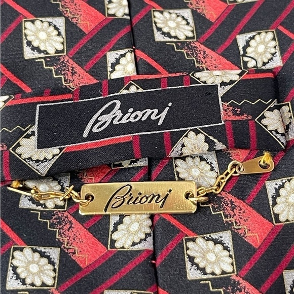 Brioni Men’s Geometric Floral Hand Made 100% Barcelino Silk Tie 60 X 4O  Vintage - Picture 4 of 8